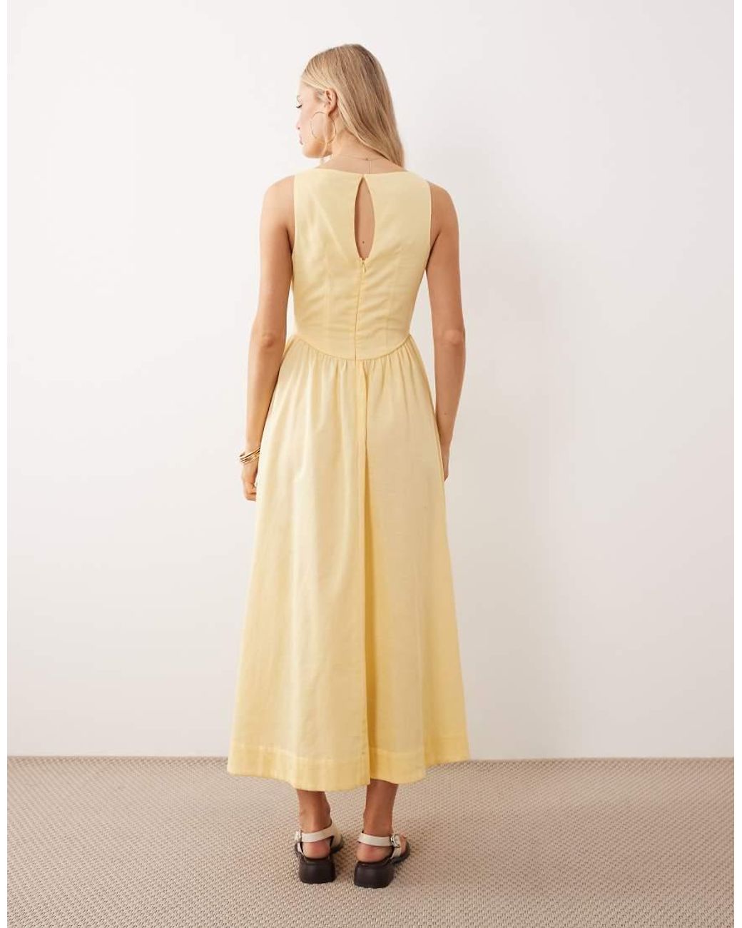 ASOS Natural Waisted V Neck Maxi Dress With Seaming Details