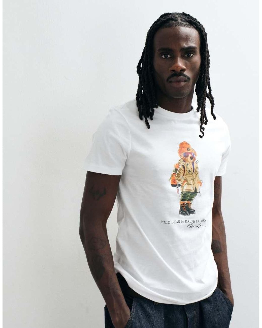 Polo Ralph Lauren White Bear Print Custom Slim Fit Knit T-shirt for men