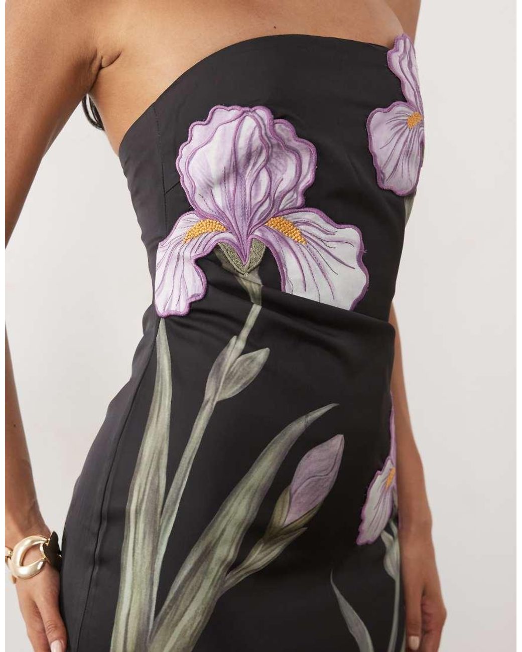 JW PEI White Iris 3D Floral Structured Bandeau Maxi Dress