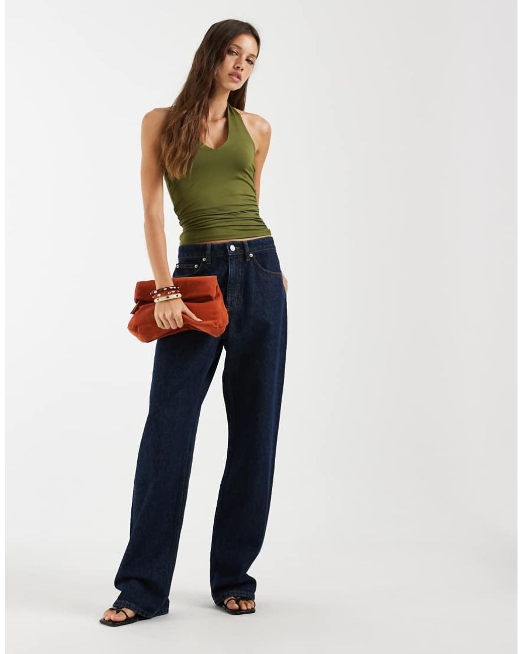 Pieces Green Slinky Halter Neck Top