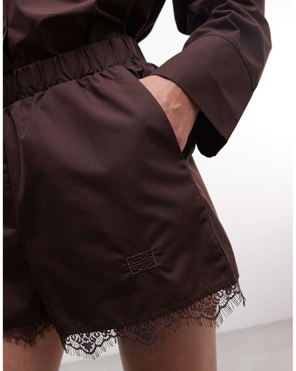 Noisy May Brown Shorts With Lace Hem