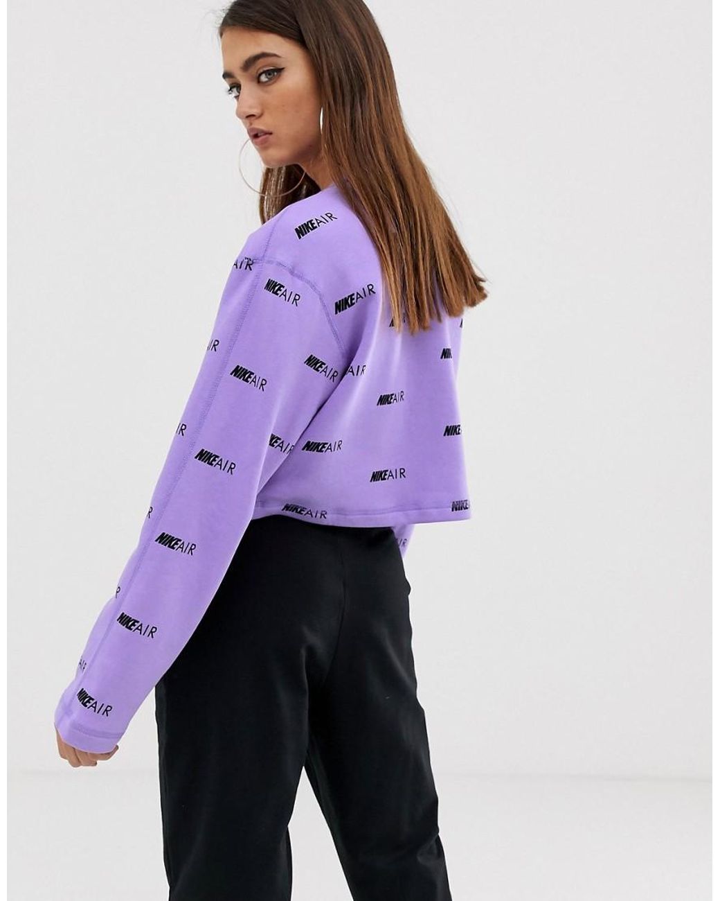 Nike Air Lilac Cropped Logo Sweatshirt in Purple | Lyst