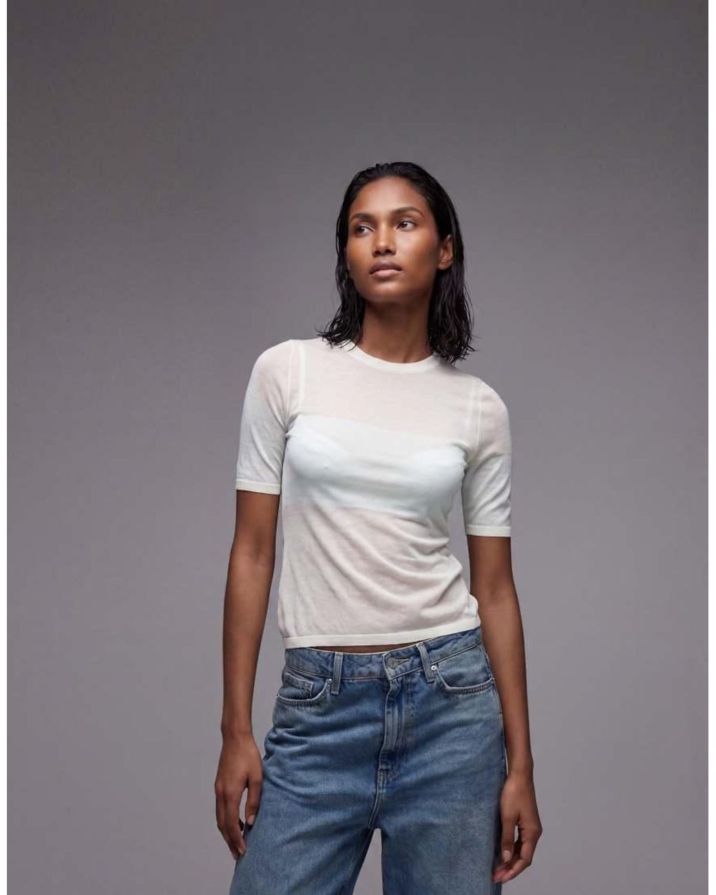 & Other Stories Gray Crew Neck Thin Knitted T-shirt