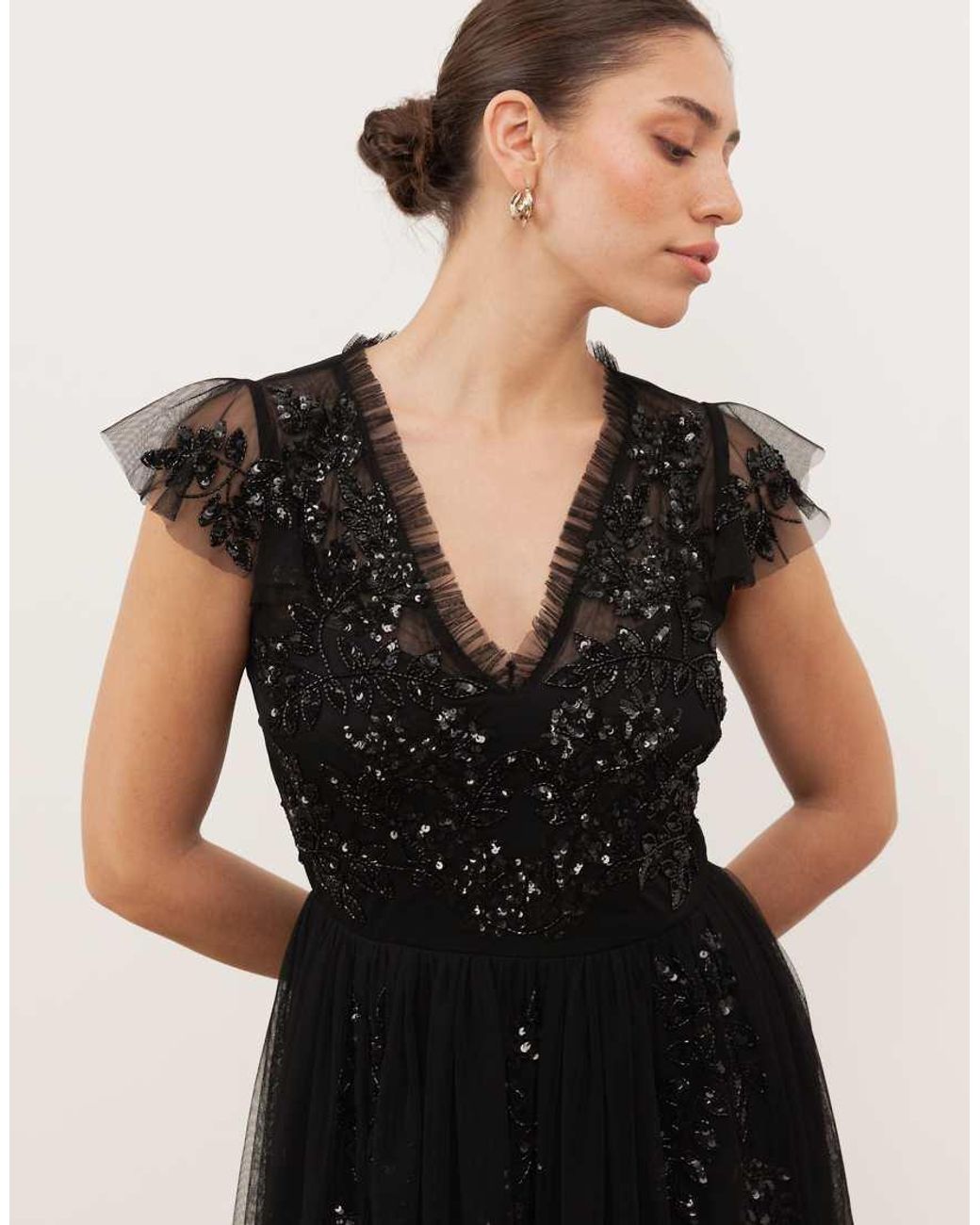 Maya Black Embellished Open Back Maxi Dress