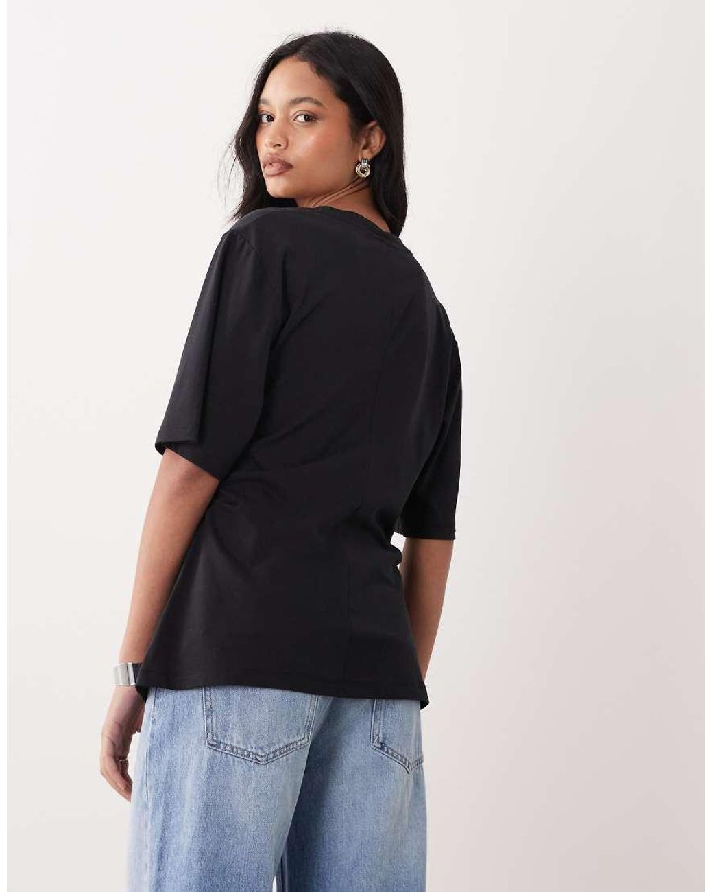 ARKET Black T-shirt With Draped Waist Detail