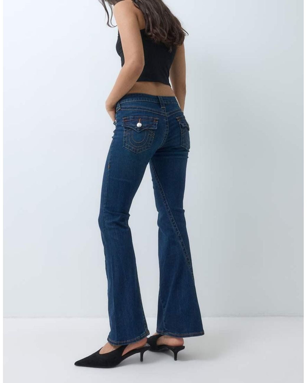 True Religion Blue Mid Rise Joey Flap Flare Jeans