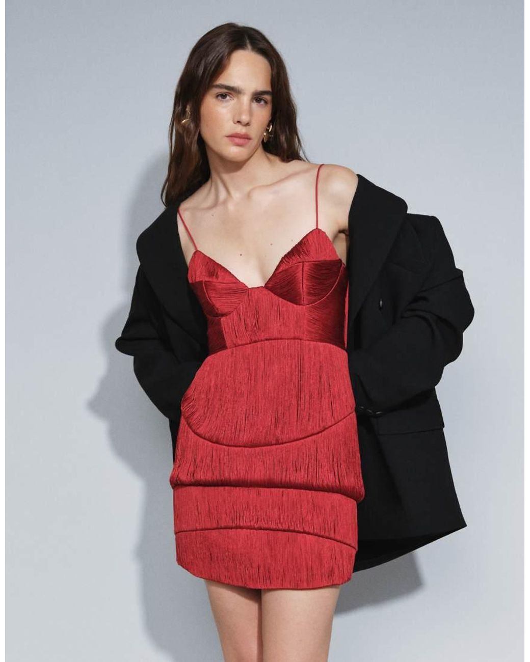 ASOS Blue Panelled Fringe Cami Mini Dress