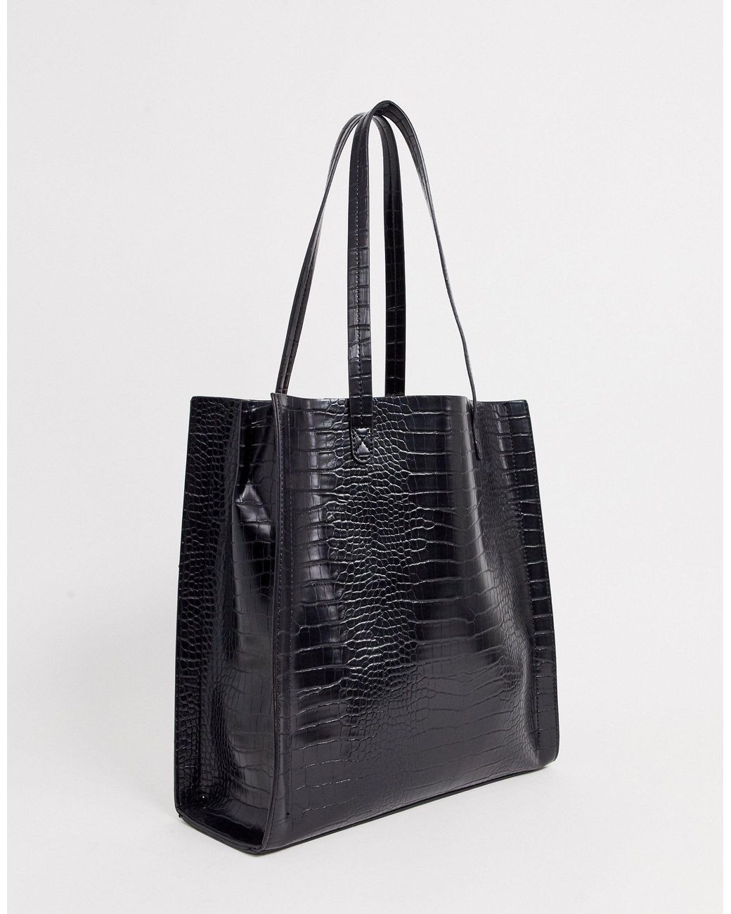 ASOS Synthetic Croc Shopper With Laptop Compartment in Black | Lyst