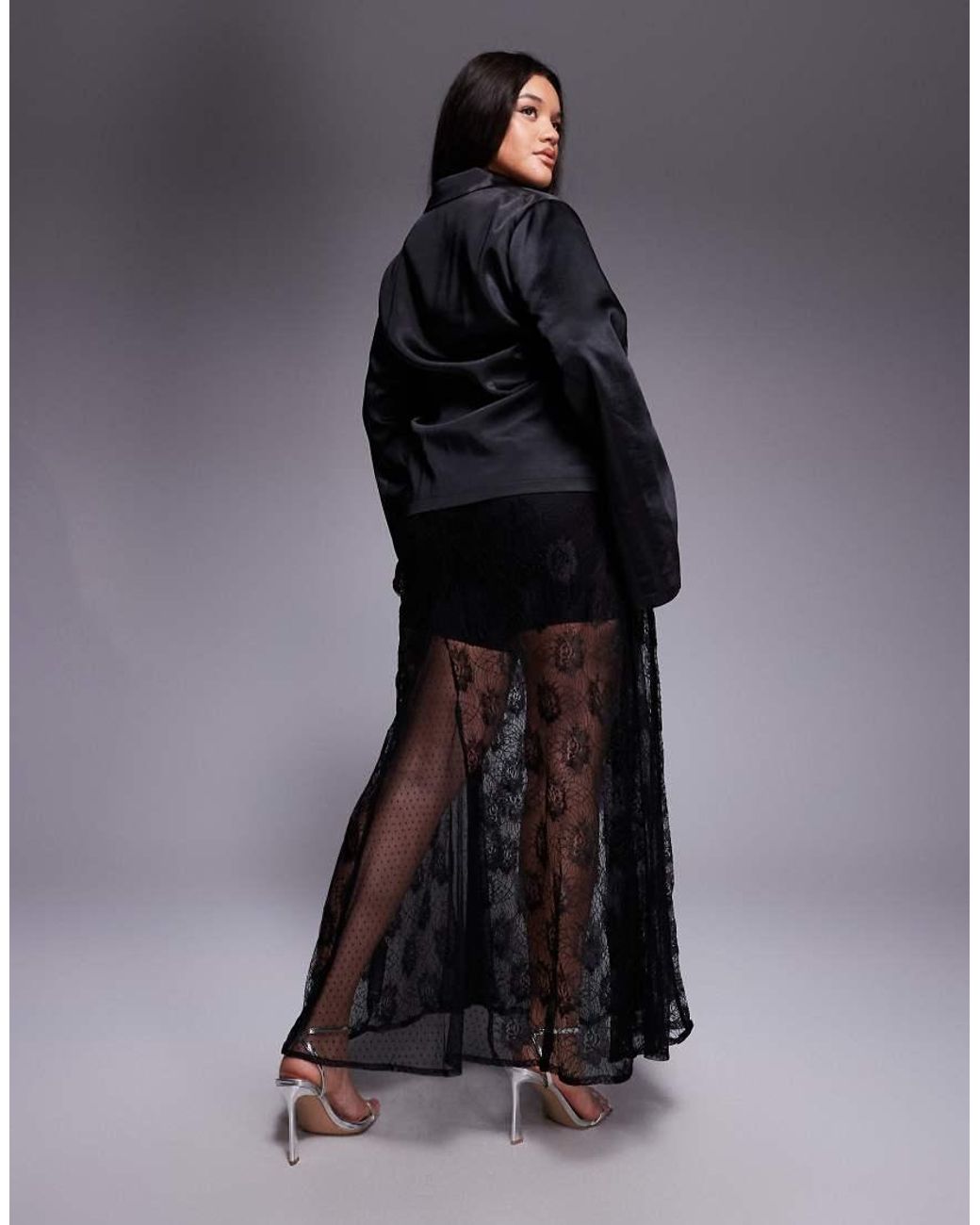 ASOS Asos Design Curve Sheer Godet Lace Mix Maxi Skirt in Black | Lyst UK