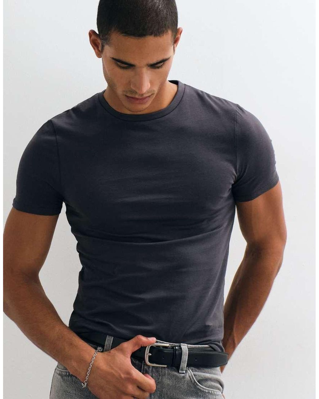 ASOS Blue Essentials Muscle Fit T-Shirt for men