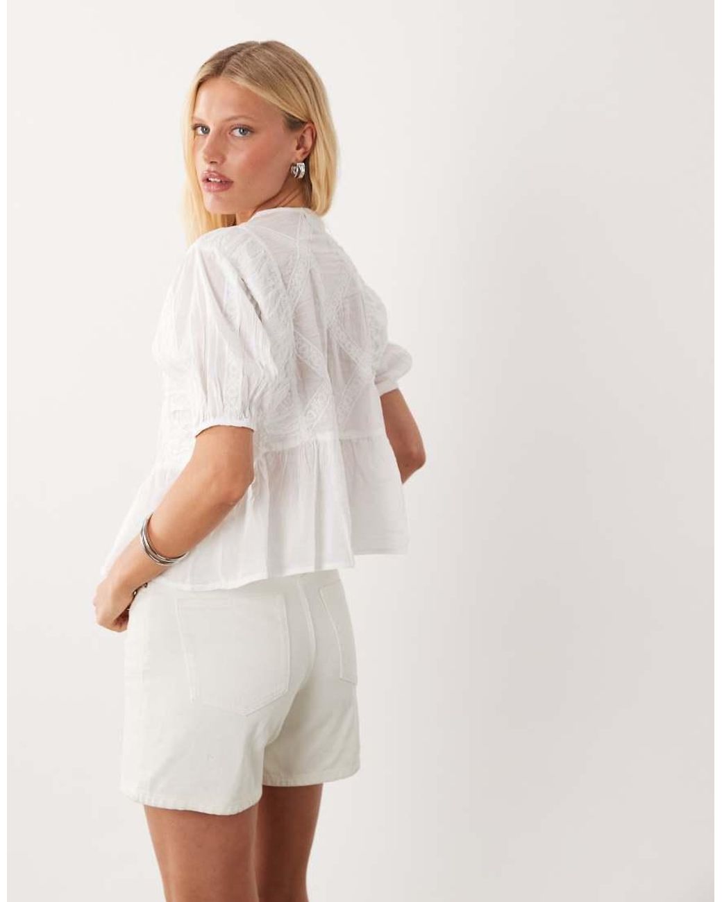 ASOS White Tie Front Lace Insert Blouse
