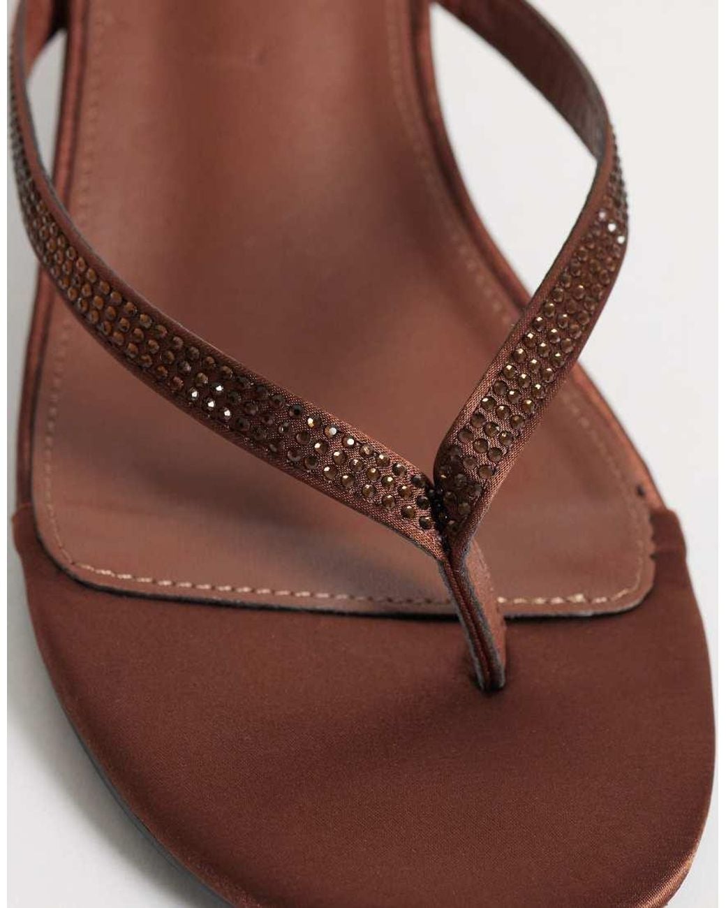 Public Desire Brown Evermore Kitten Heel Toe Thong Sandals