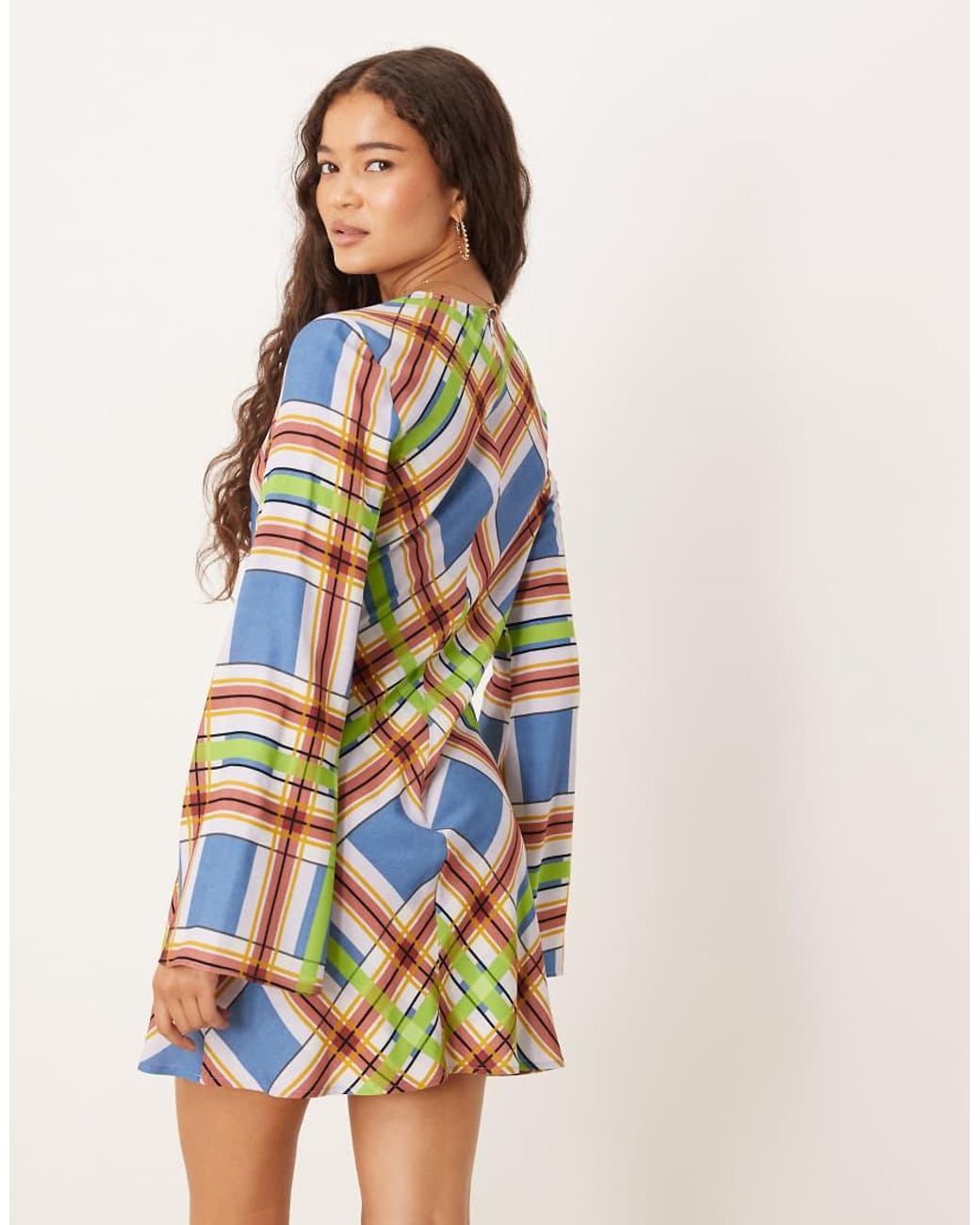 ASOS Natural Crew Neck Mini Dress With Flare Sleeve