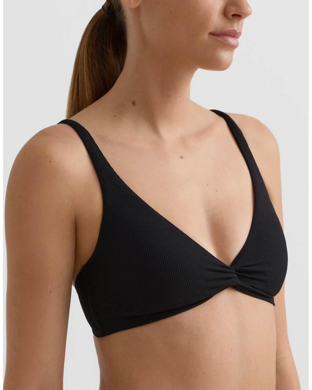 Oysho Black Piqué Knot Strap Bikini Top