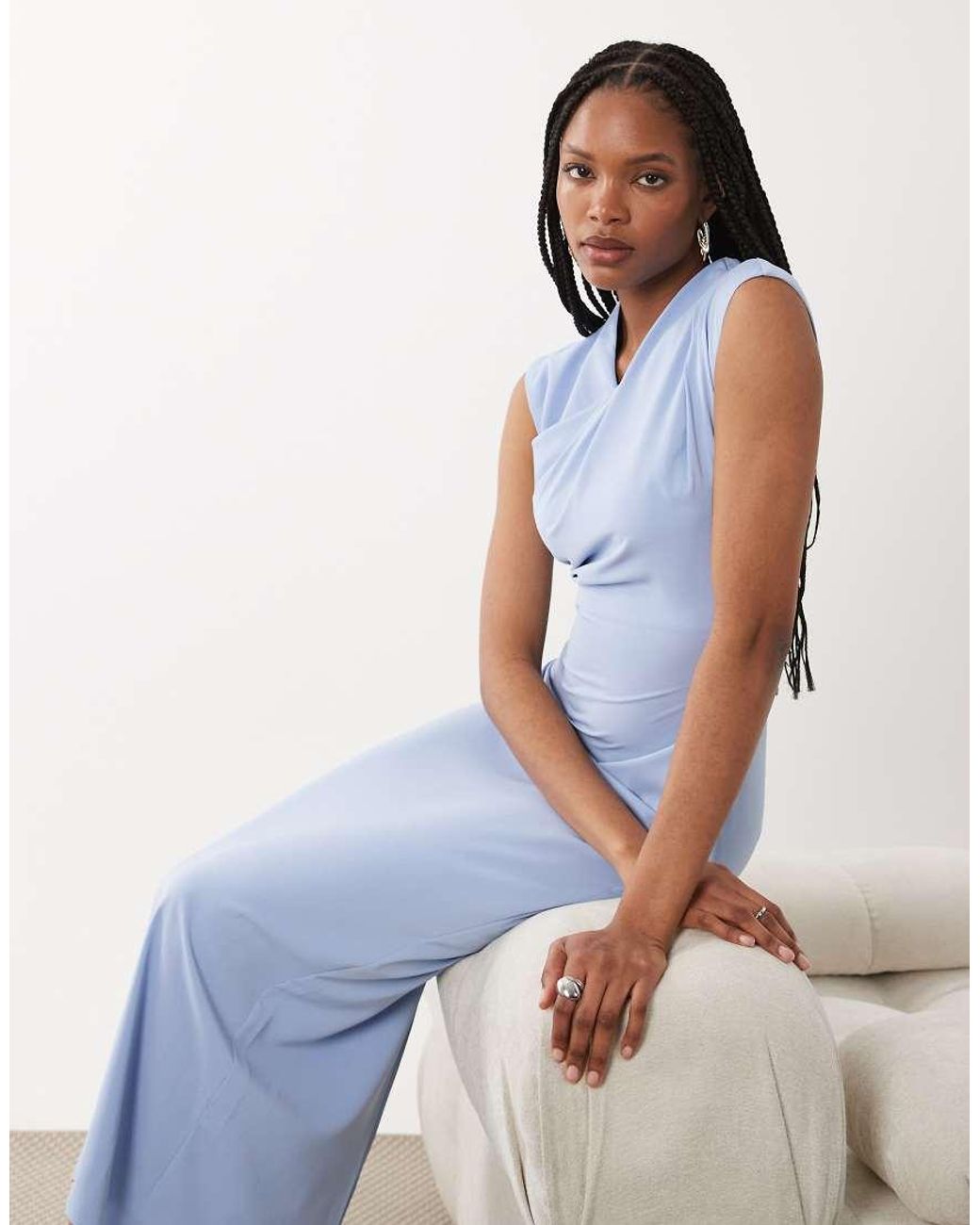 ASOS Blue Asos Design Tall Twist Neck Slinky Midi Dress