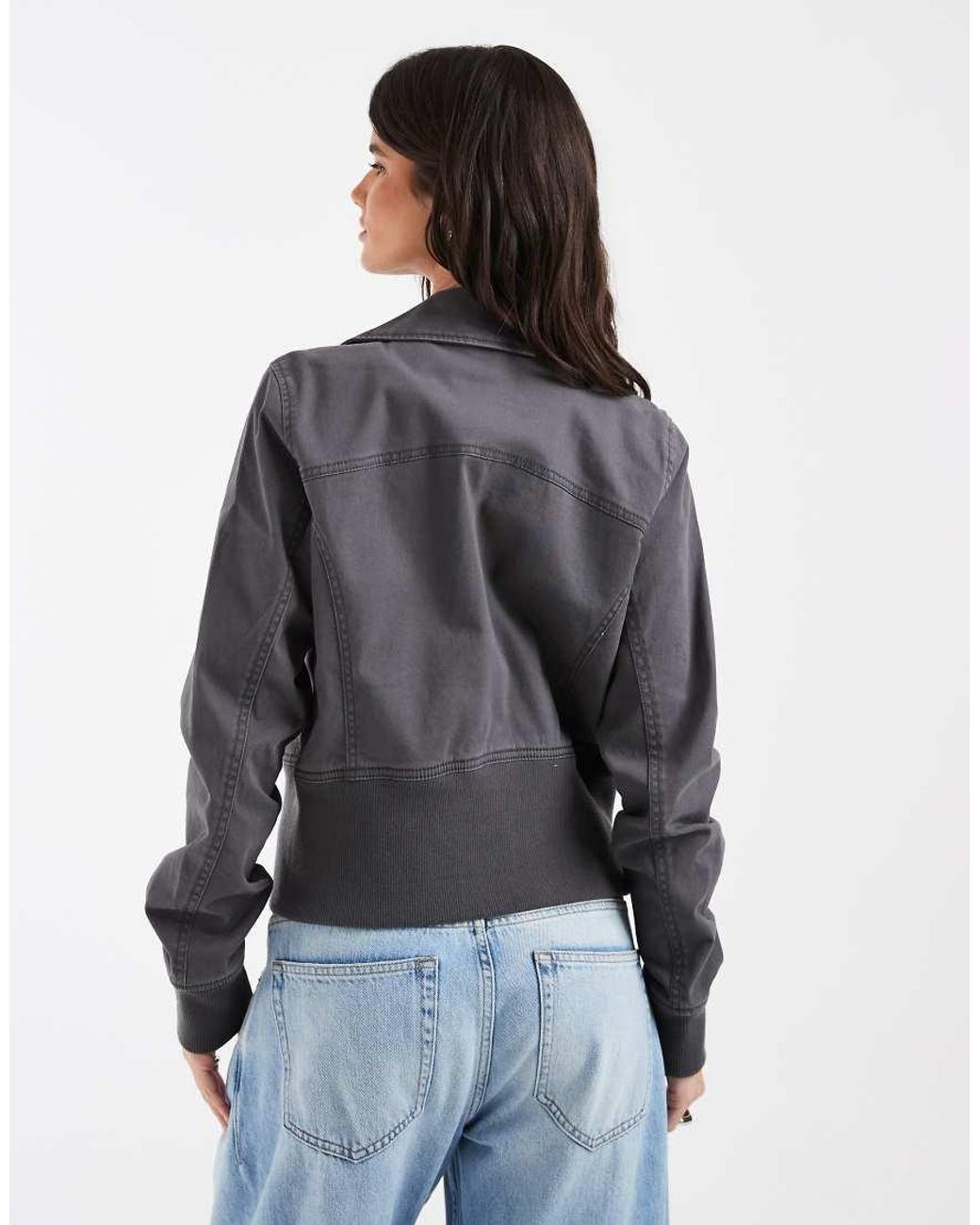 Hollister Gray Y2K Mock Neck Twill Fitted Jacket