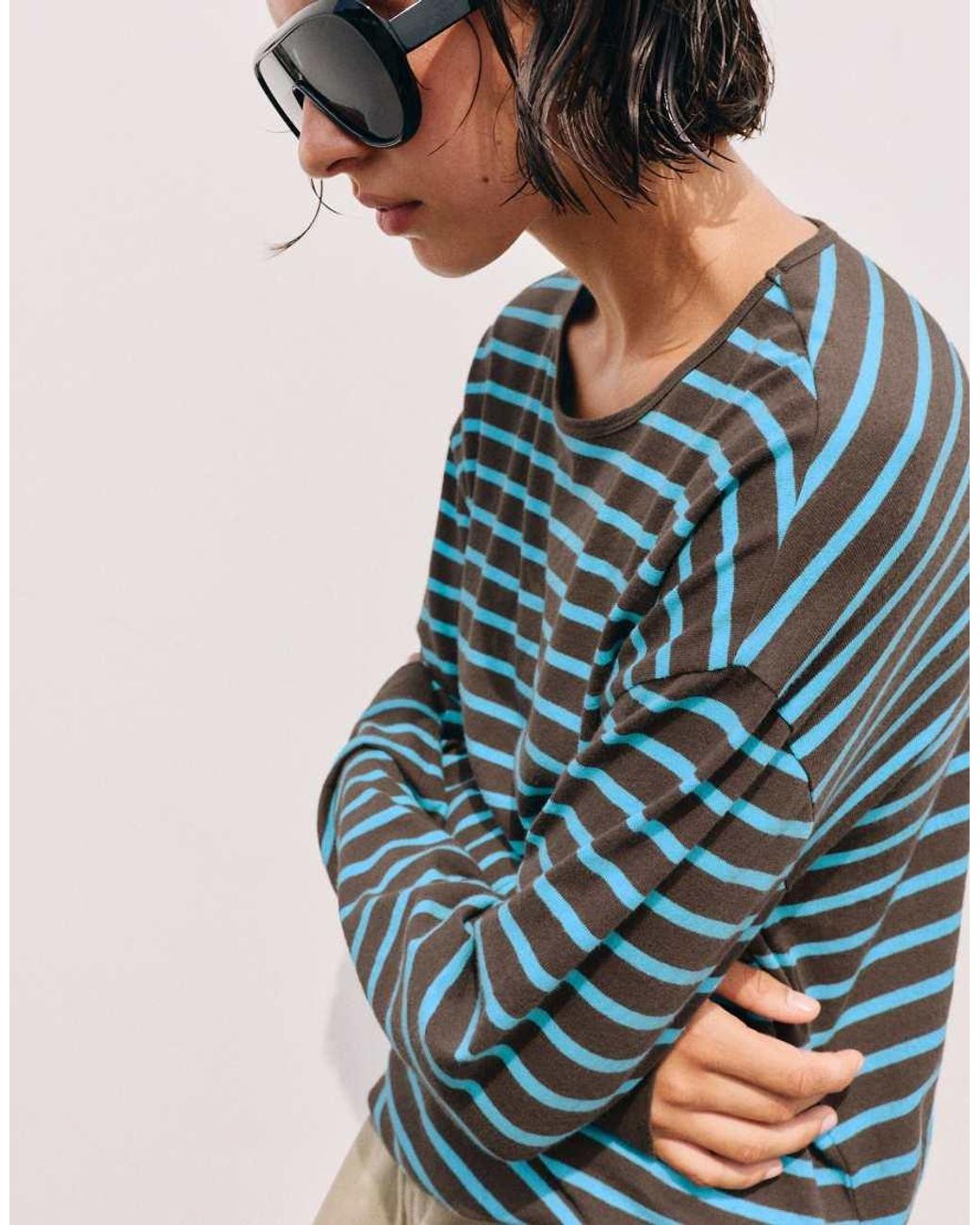 Pull&Bear Brown Oversize Long Sleeve Striped T-Shirt