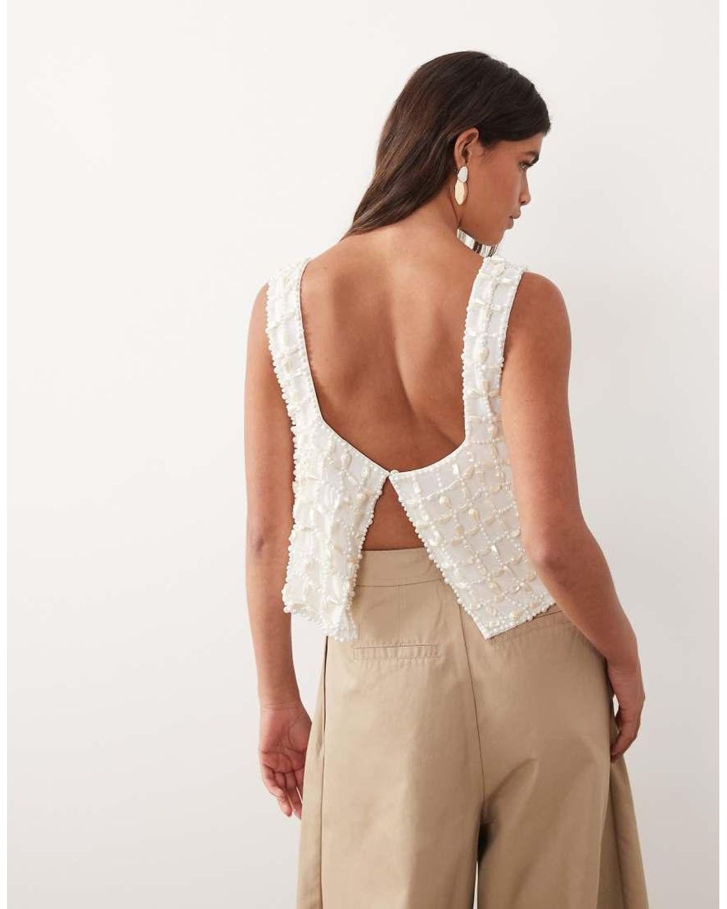 ARRANGE Brown Pearl Embellished Top