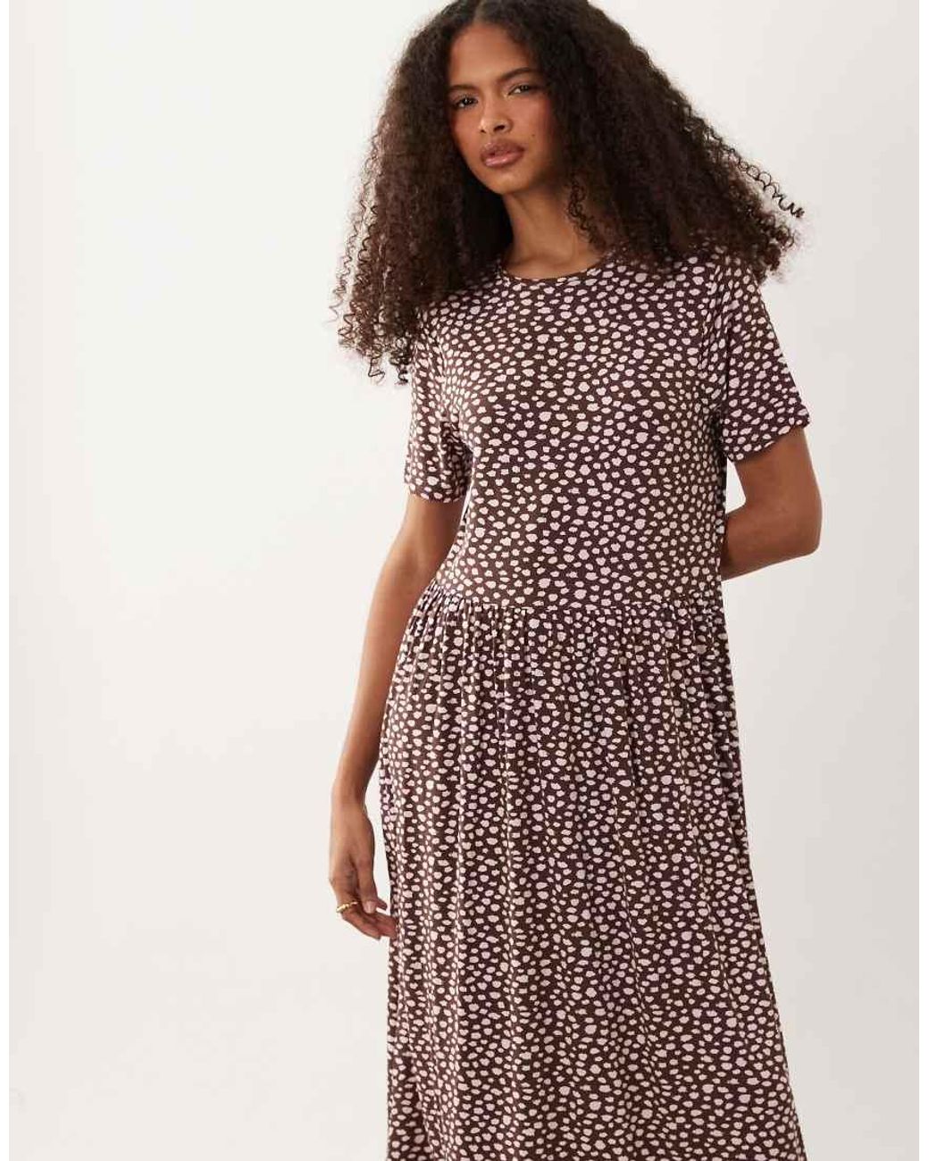Wednesday's Girl Natural Smudge Spot Midi Dress