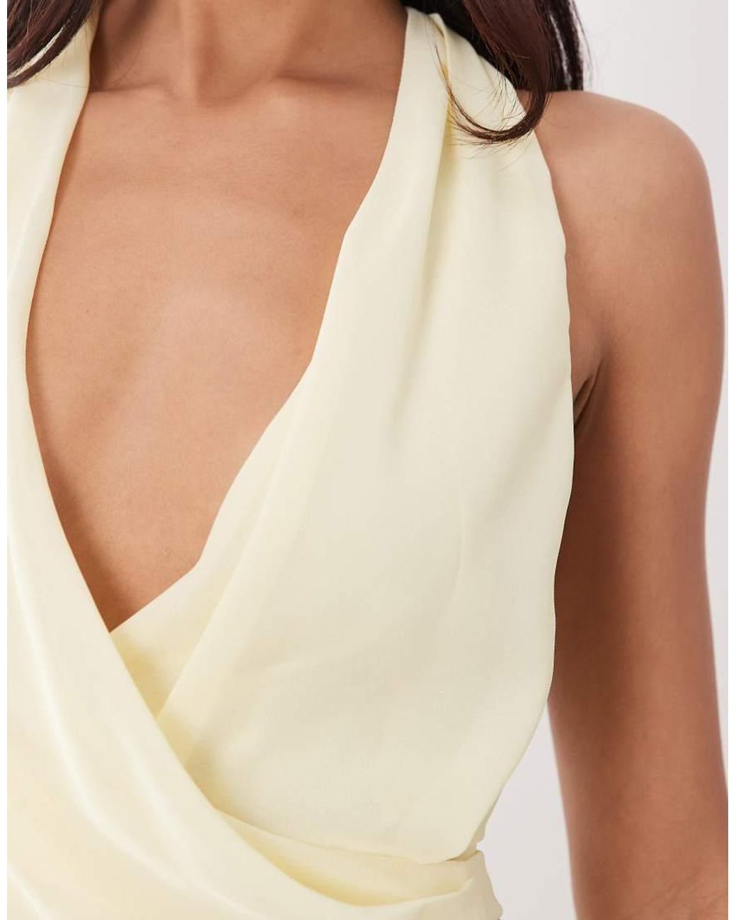 The Frolic Natural Exclusive Chiffon Halter Tie Neck Side Detail Top
