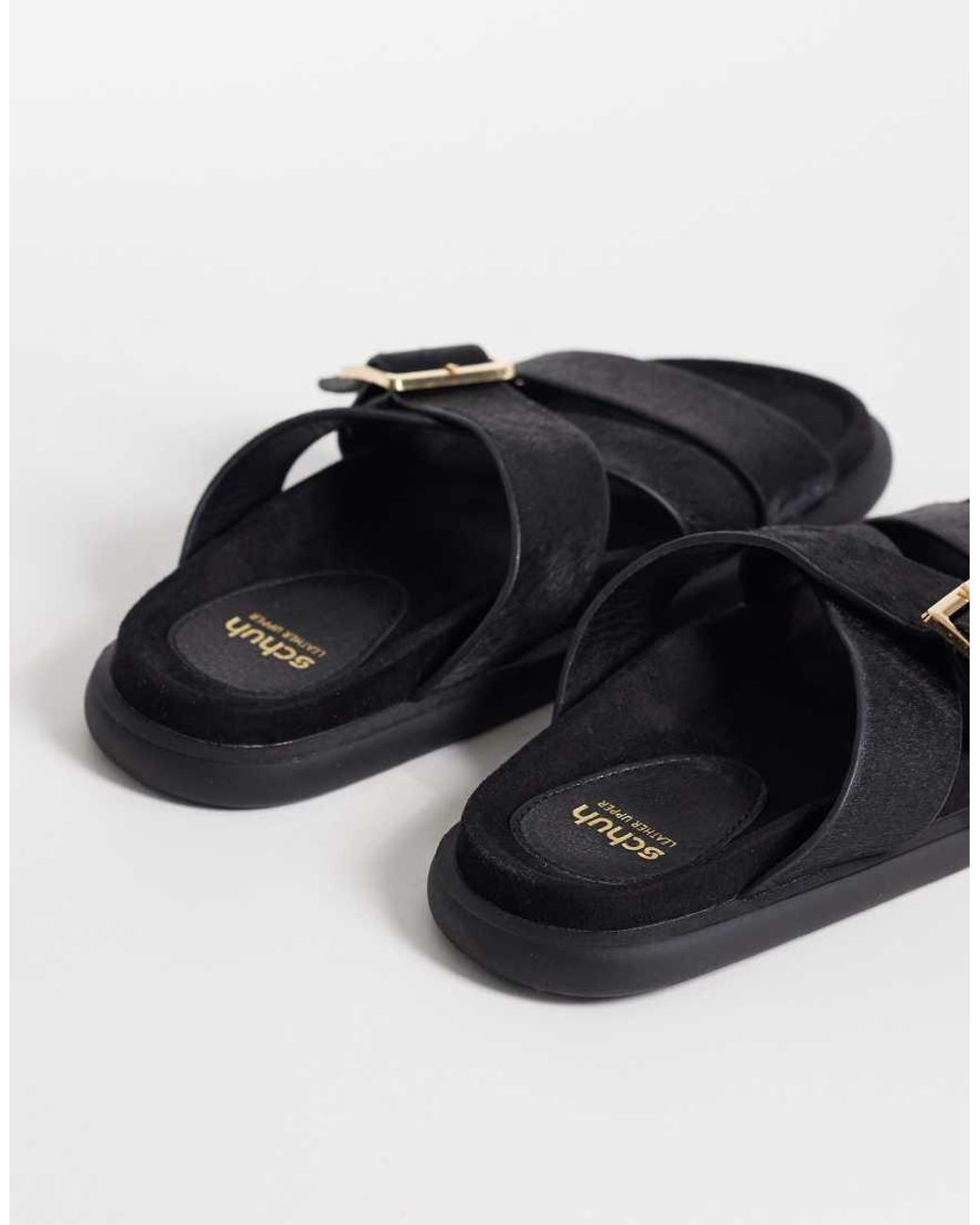 Schuh Black Tear Cross Over Flat Sandals With Buckle Detail