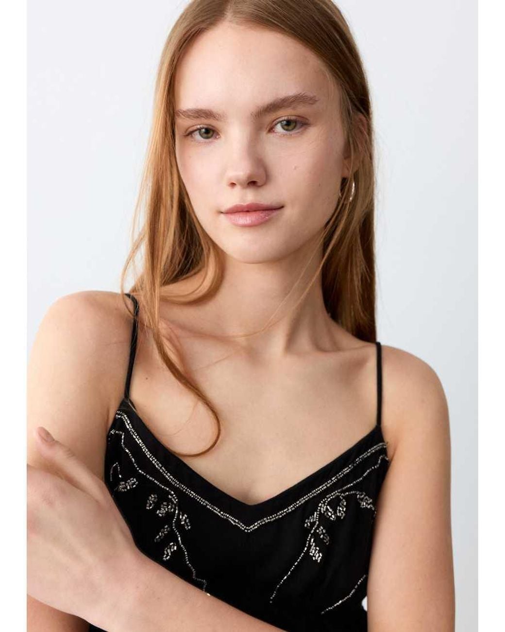 Mango White Teen Strappy Mini Dress With Embellishment