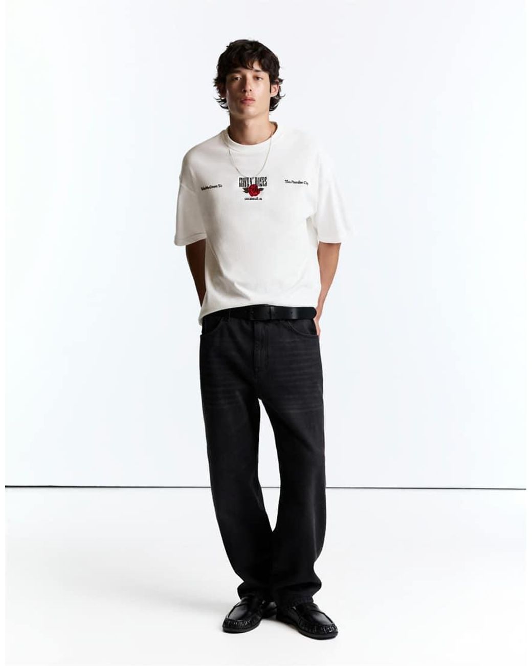 Pull&Bear White Guns N' Roses T-Shirt for men