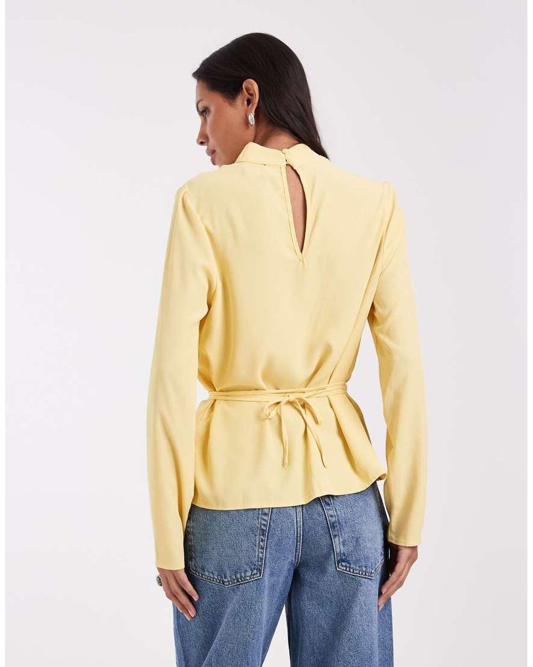 ASOS Yellow Cowl Neck Tie Waist Blouse
