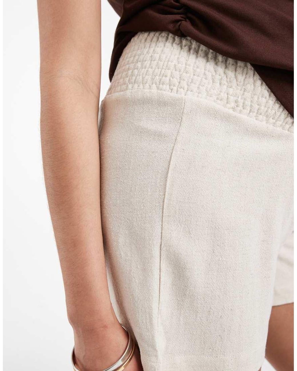 ONLY Brown Linen Blend Shorts With Elasticated Waistband