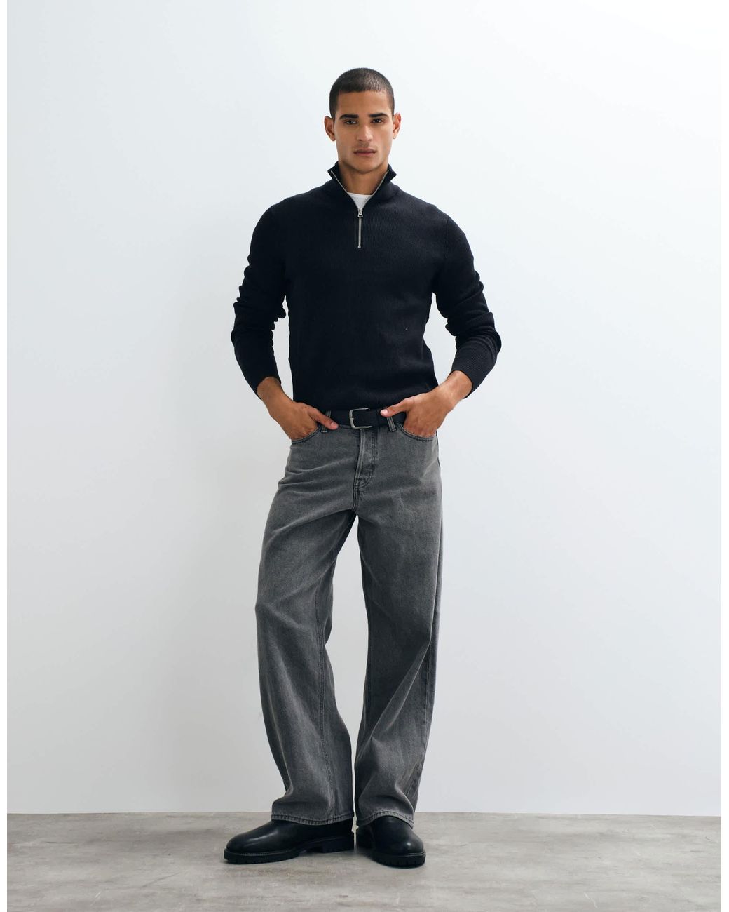 Pull côtelé à col zippé Only & Sons pour homme en coloris White