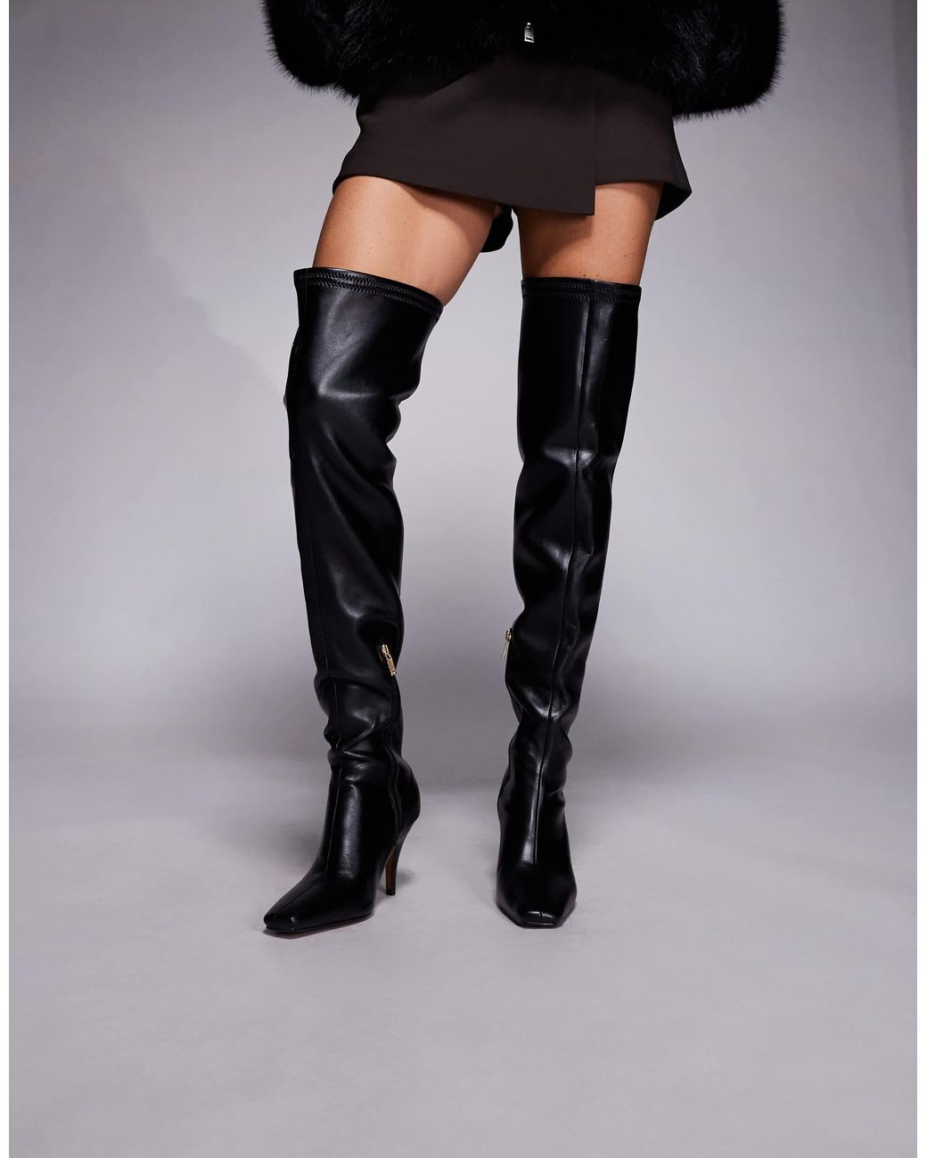 River Island Black Chisel Toe Thigh High Boot