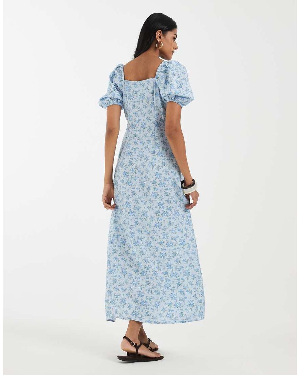 Vero Moda Blue Puff Sleeve Tie Front Detail Maxi Dress