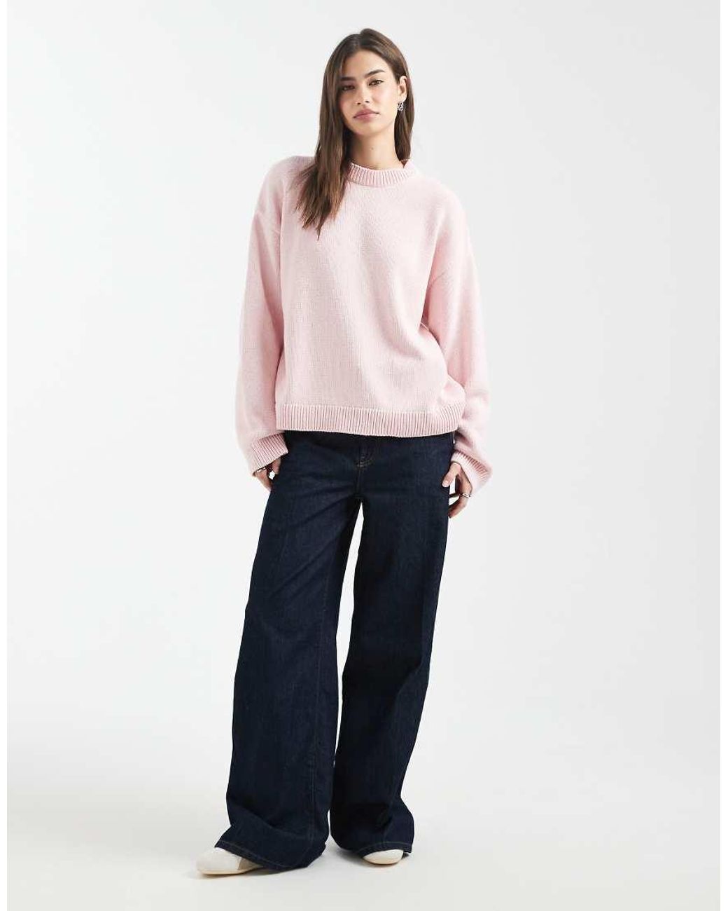 ASOS Pink Knitted Wide Sleeve Cotton Blend Jumper