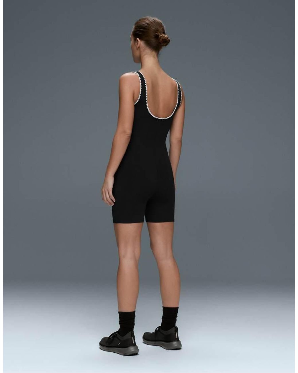 Oysho Black Contrast Stitching Comfortlux Short Jumpsuit