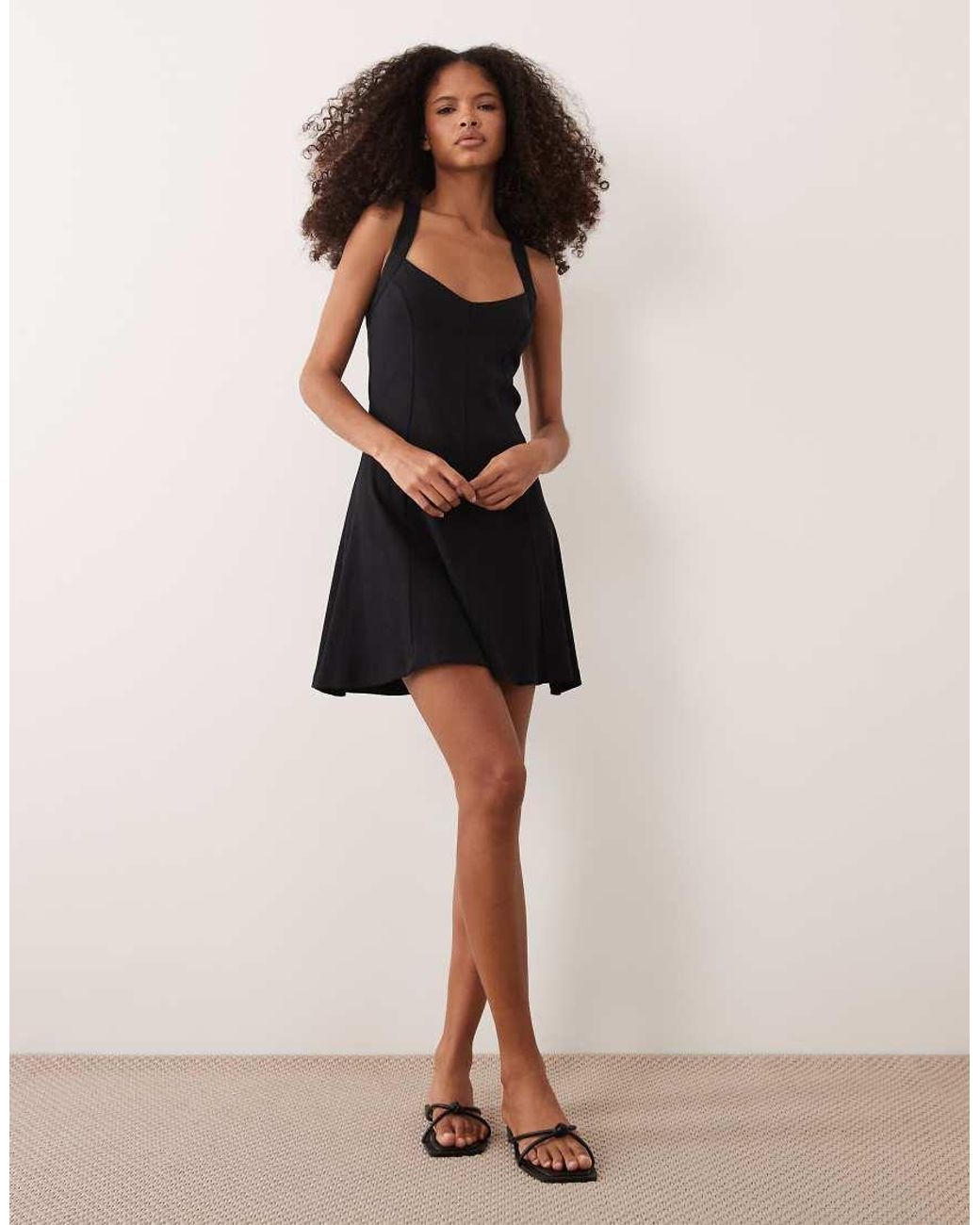 ASOS Black Rib Seam Detail Halter Mini Dress