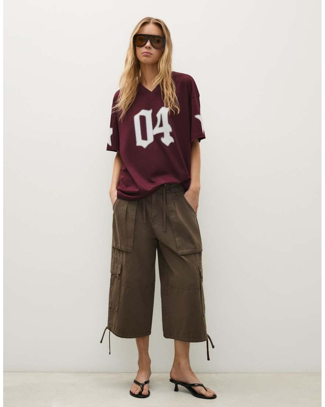 Bershka Red Oversize Print T-shirt