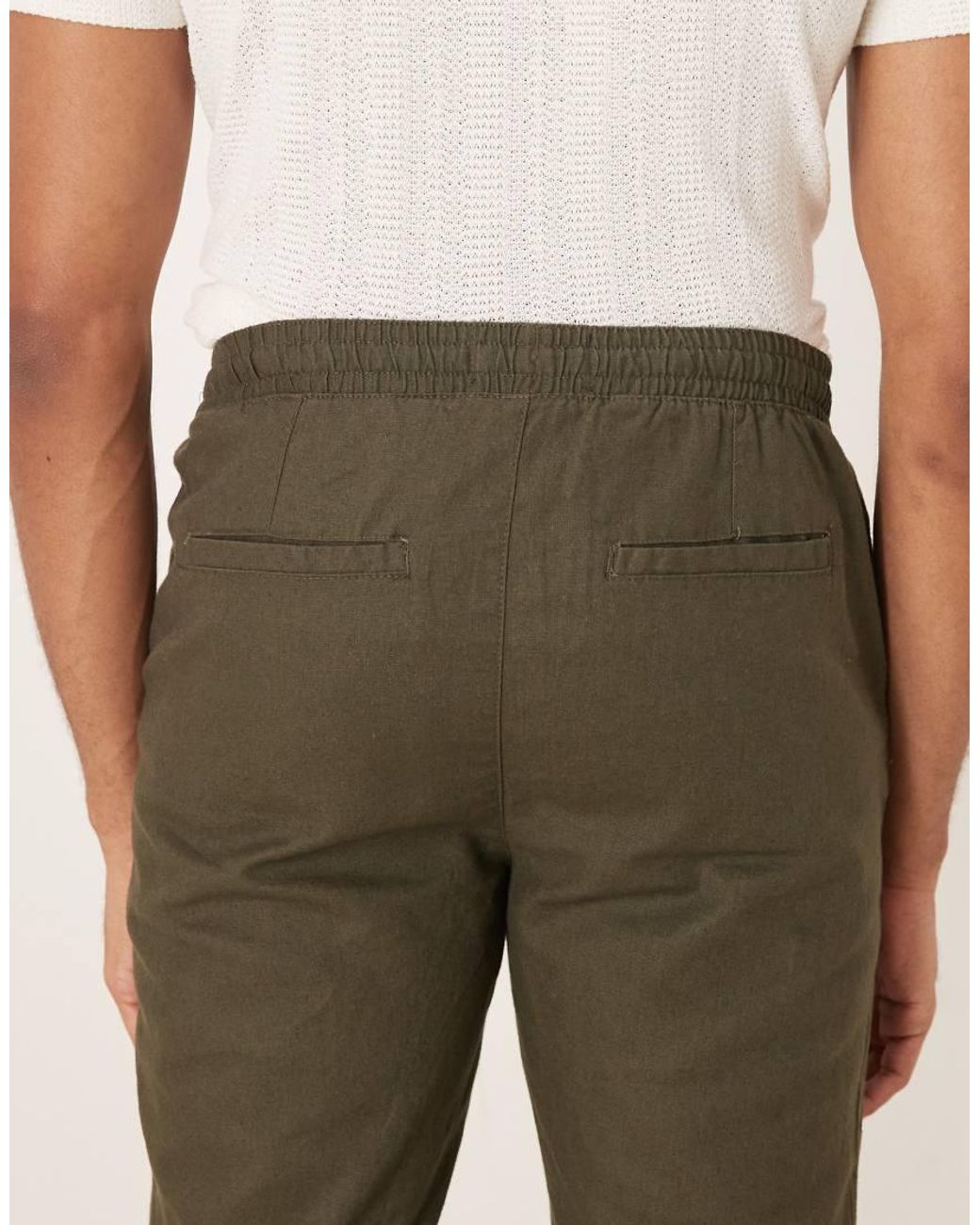 Brave Soul Natural Relaxed Fit Linen Blend Trousers for men