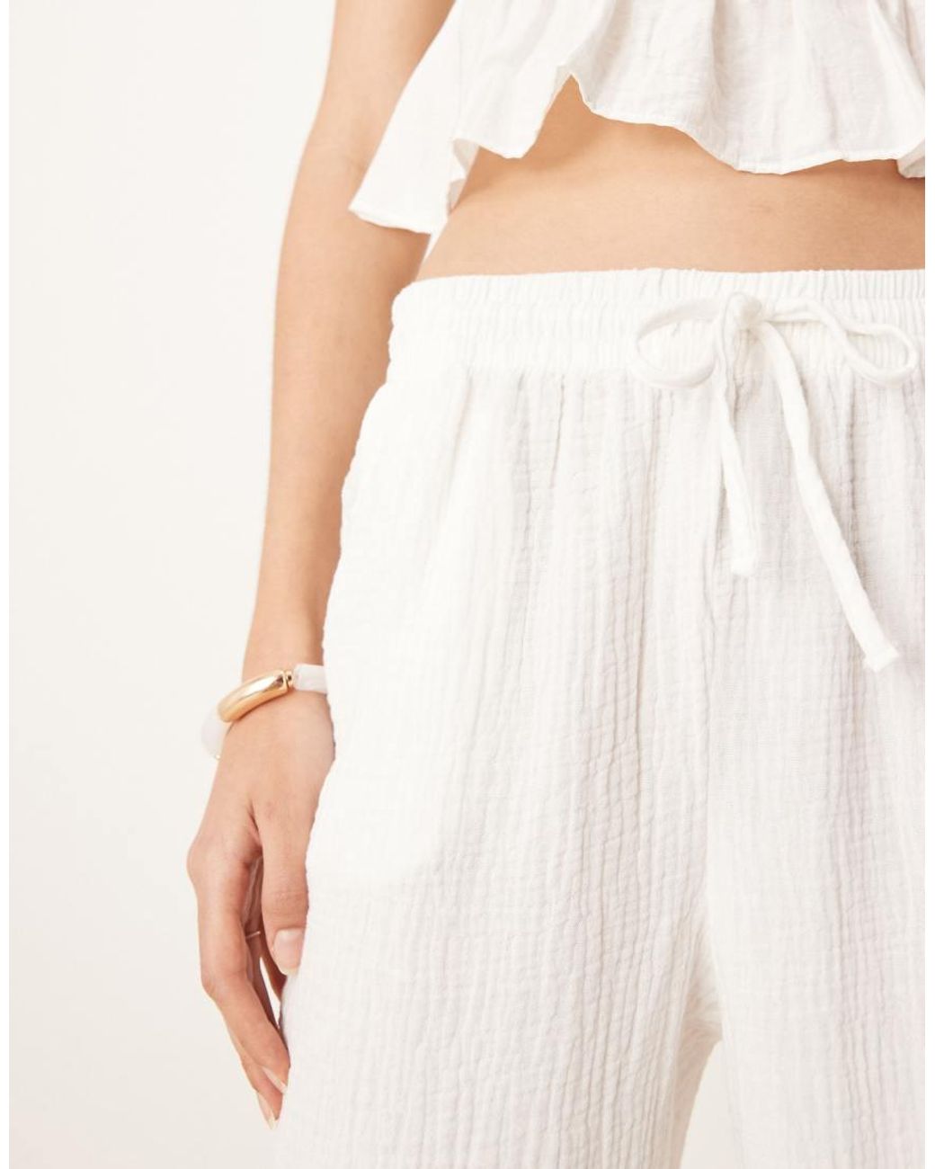JDY Tall Natural Wide Leg Cheesecloth Trousers