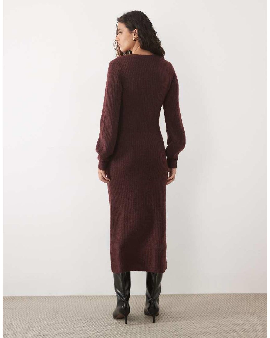 Y.A.S Red Button Front Balloon Sleeve Knitted Maxi Dress