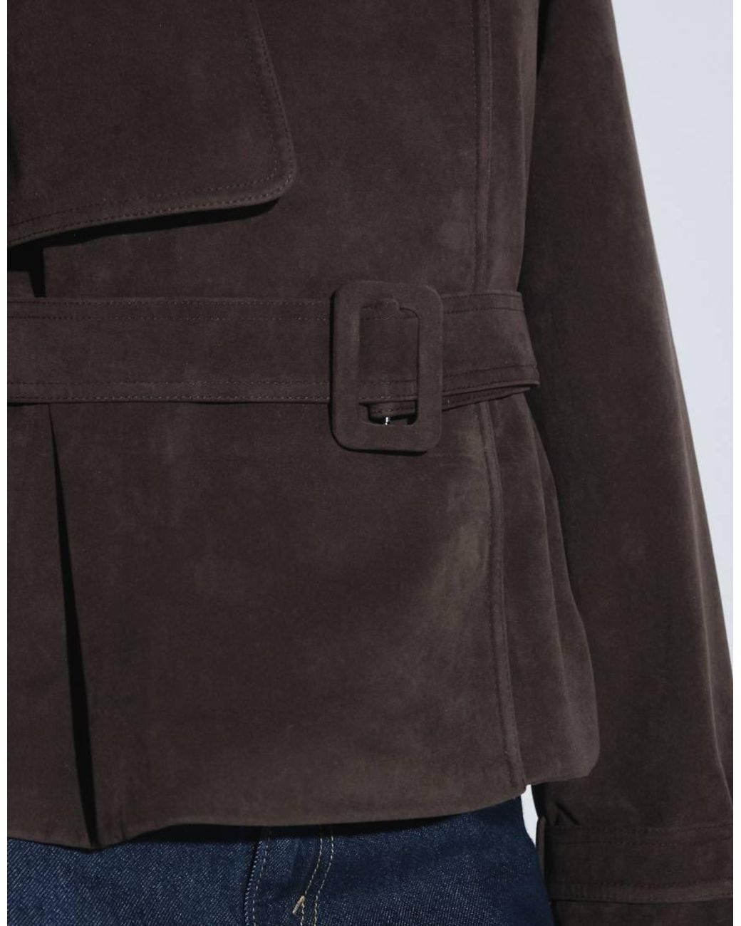 Abercrombie & Fitch Black Faux Suede Belted Short Trench