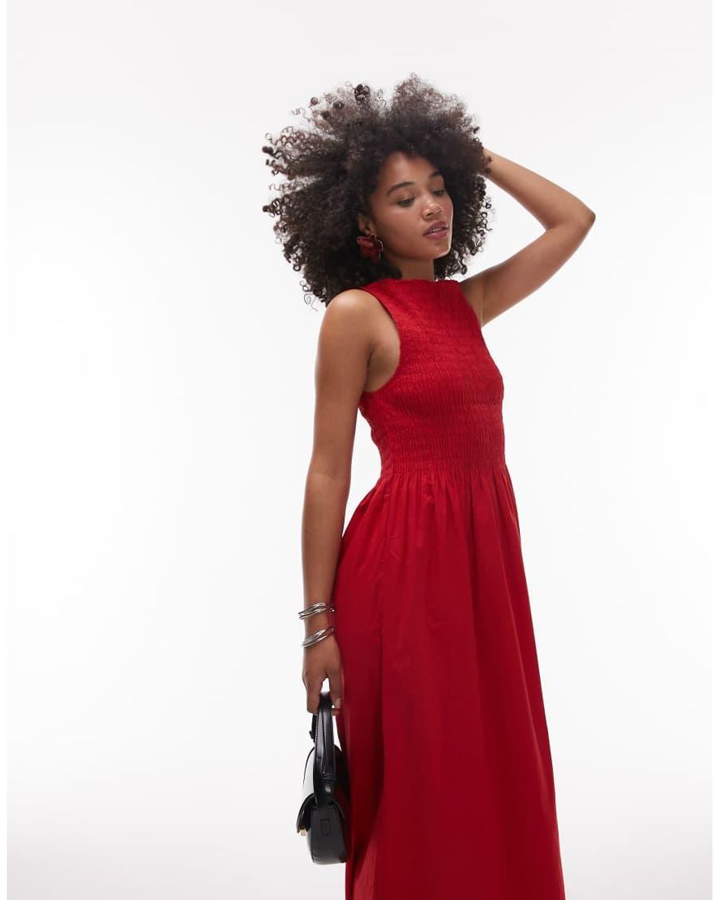 & Other Stories Red Boat Neck Maxi Dress With Smocked Bodice