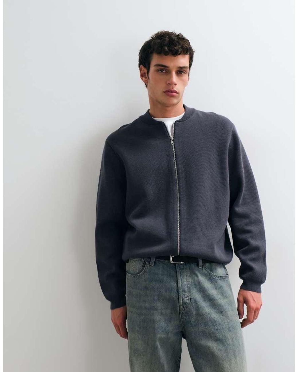ASOS Blue Oversized Compact Knitted Bomber for men