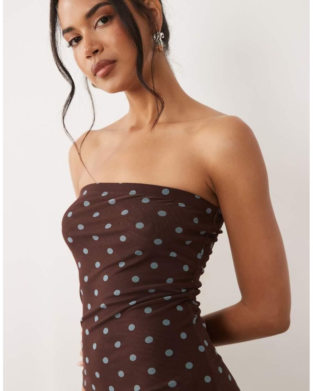 ASOS Natural Sheer Mesh Bandeau Maxi Dress