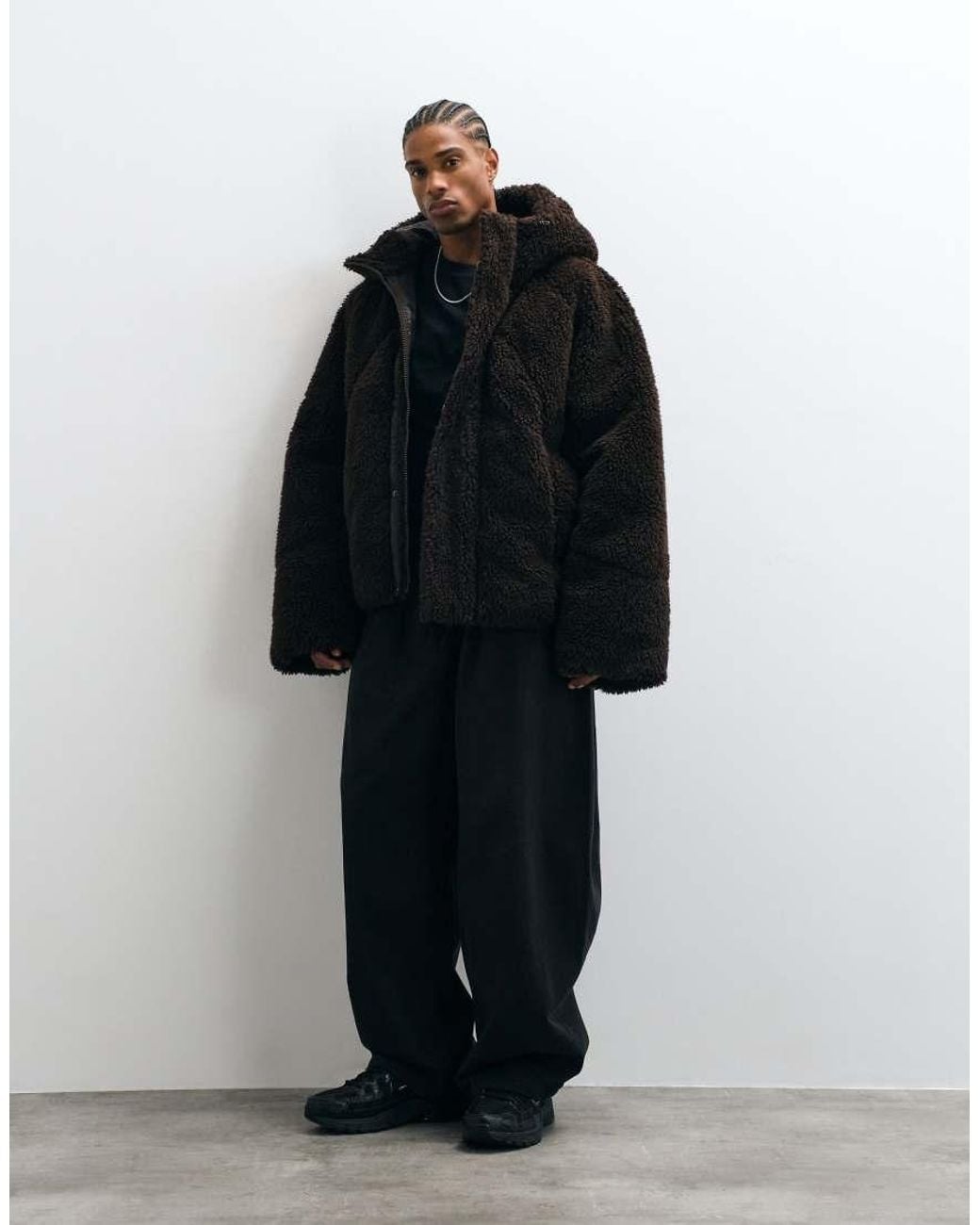 ASOS Black Oversized Faux Fur Hooded Jacket for men