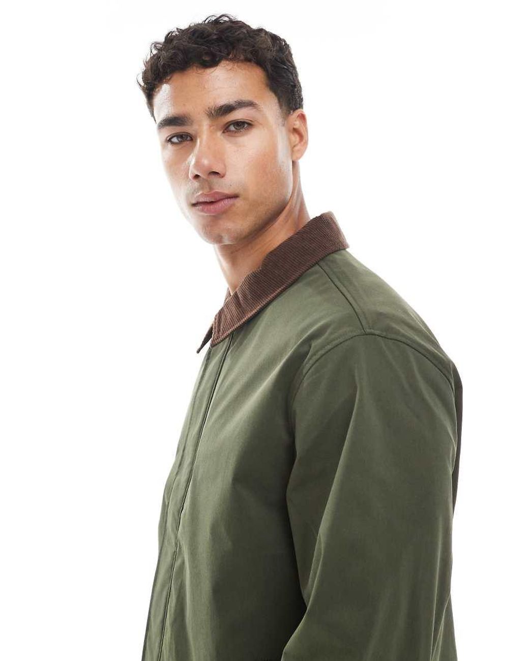 Jack & Jones Green Harrington Jacket With Cord Collar for men