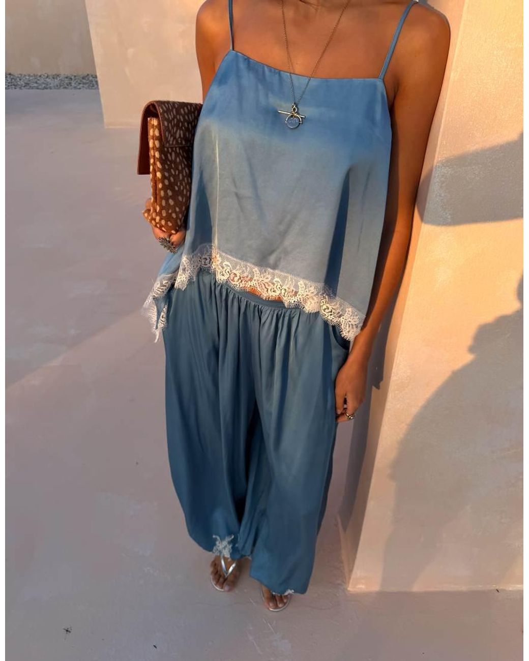 Never Fully Dressed Blue Cami Top With Lace Hem