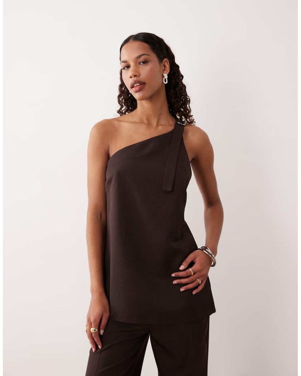 ASOS Brown Tailored One Shoulder Top