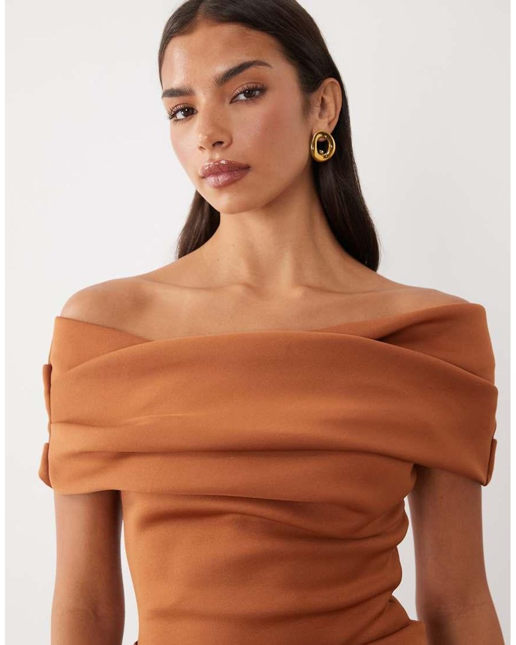 ASOS Orange Bardot Midi Dress With Split