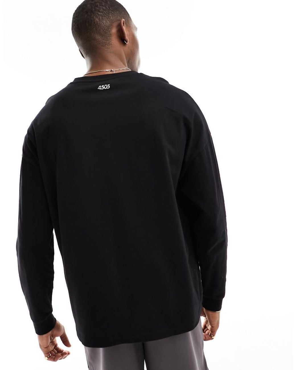 4505 Black Icon Oversized Cotton Training Long Sleeve T-Shirt With Quick Dry for men