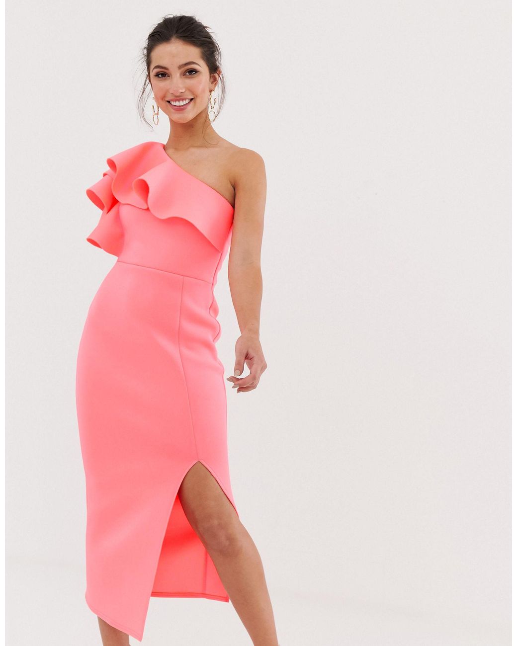 One shoulder frill dress cheap